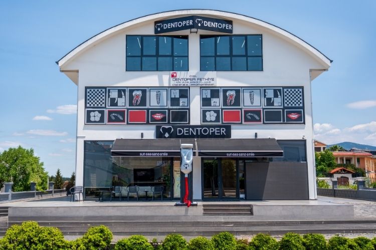 Dentoper Fethiye clinic building for full mouth dental implants Turkey price guide